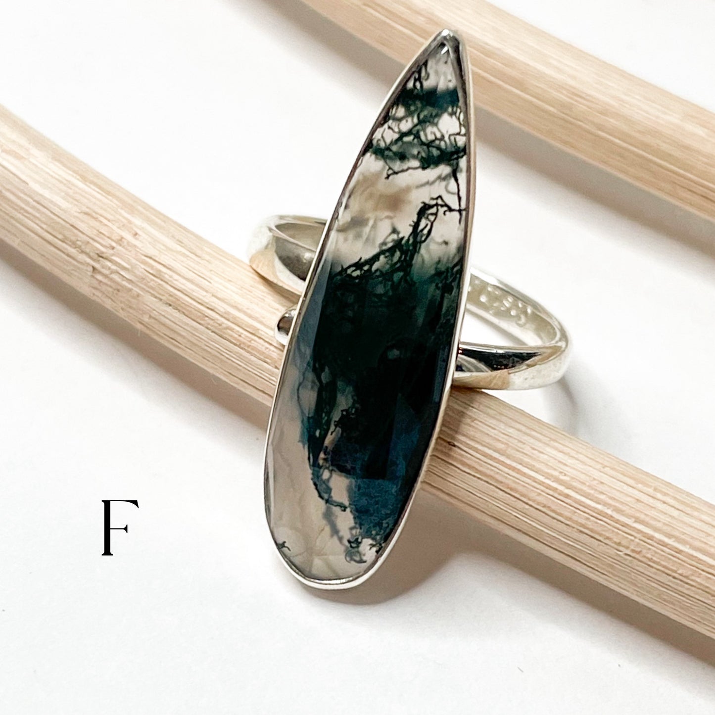 Moss Agate Ring - Solid Sterling Silver