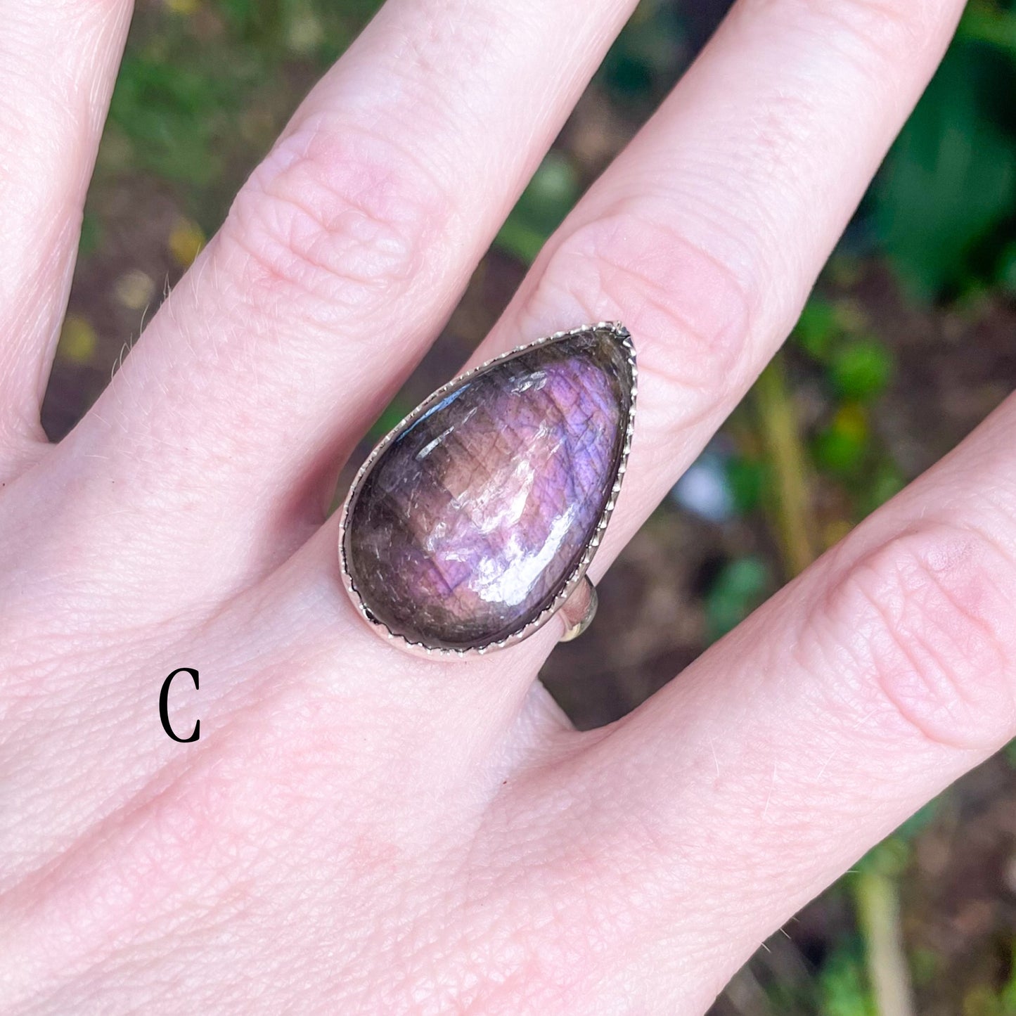 Purple Labradorite Adjustable Ring - Solid Sterling Silver