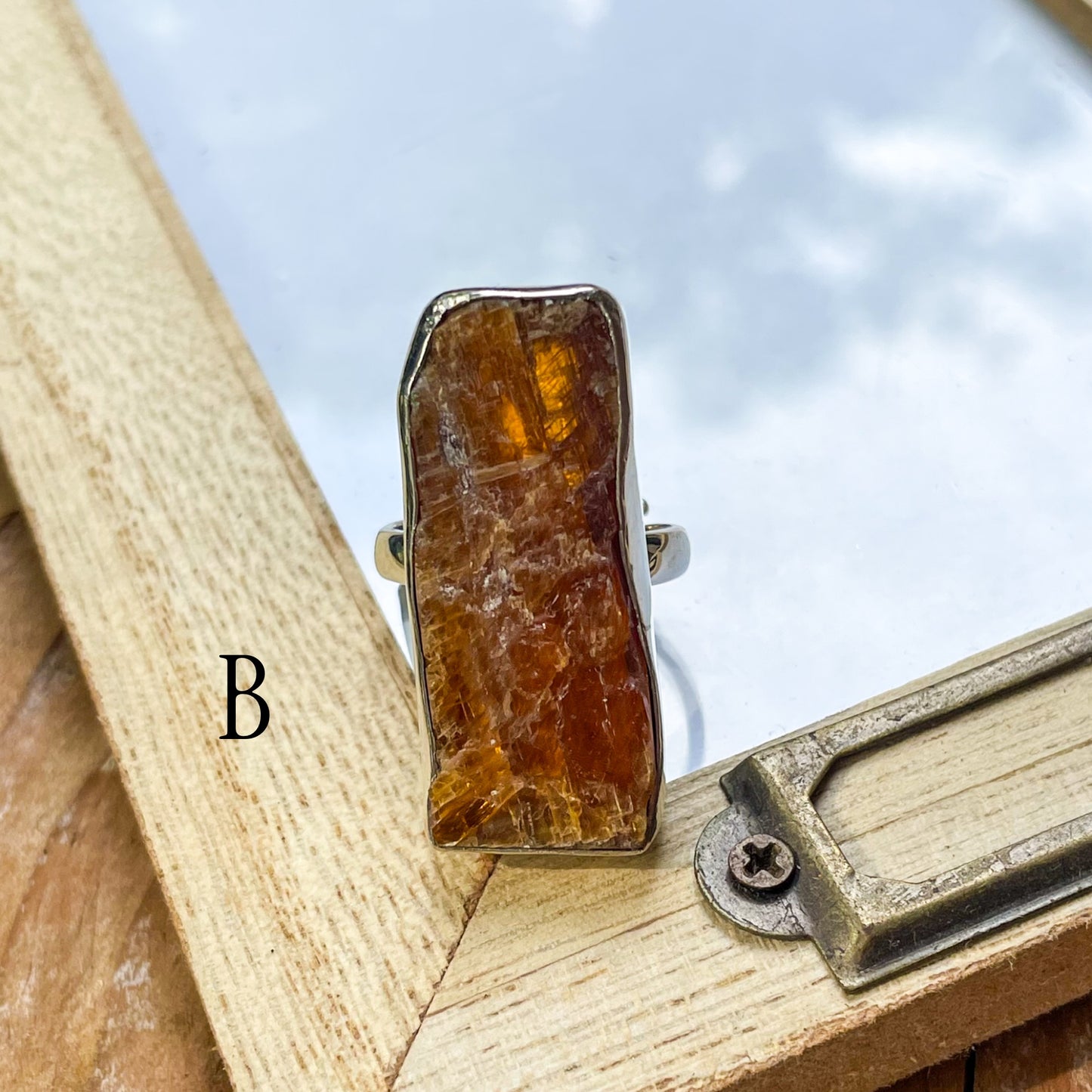 Blue, Orange, Green Kyanite Ring - Solid Sterling Silver