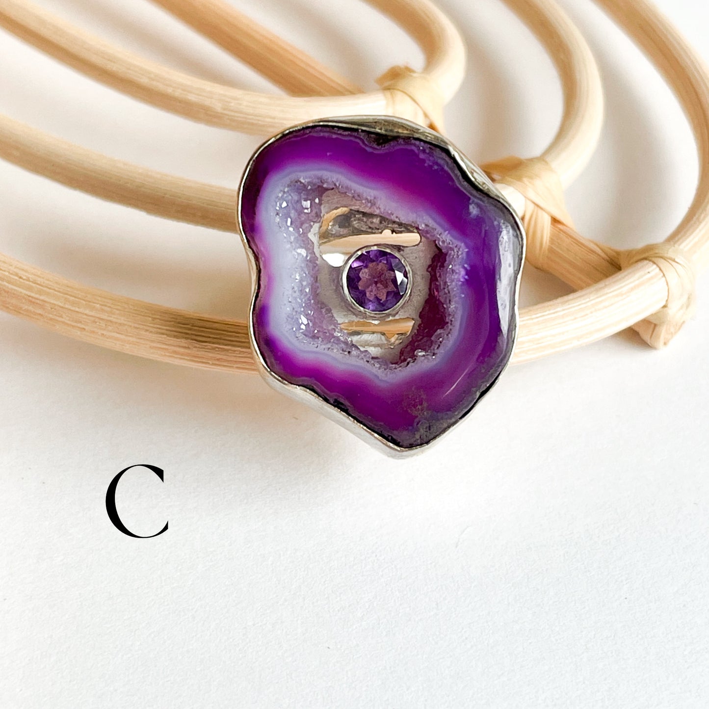 Agate With Gemstone Ring - Solid Sterling Silver