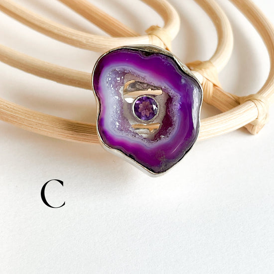 Agate With Gemstone Ring - Solid Sterling Silver