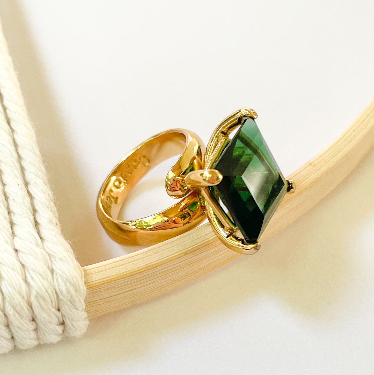 Dark Green Quartz Square Ring - Alchemia