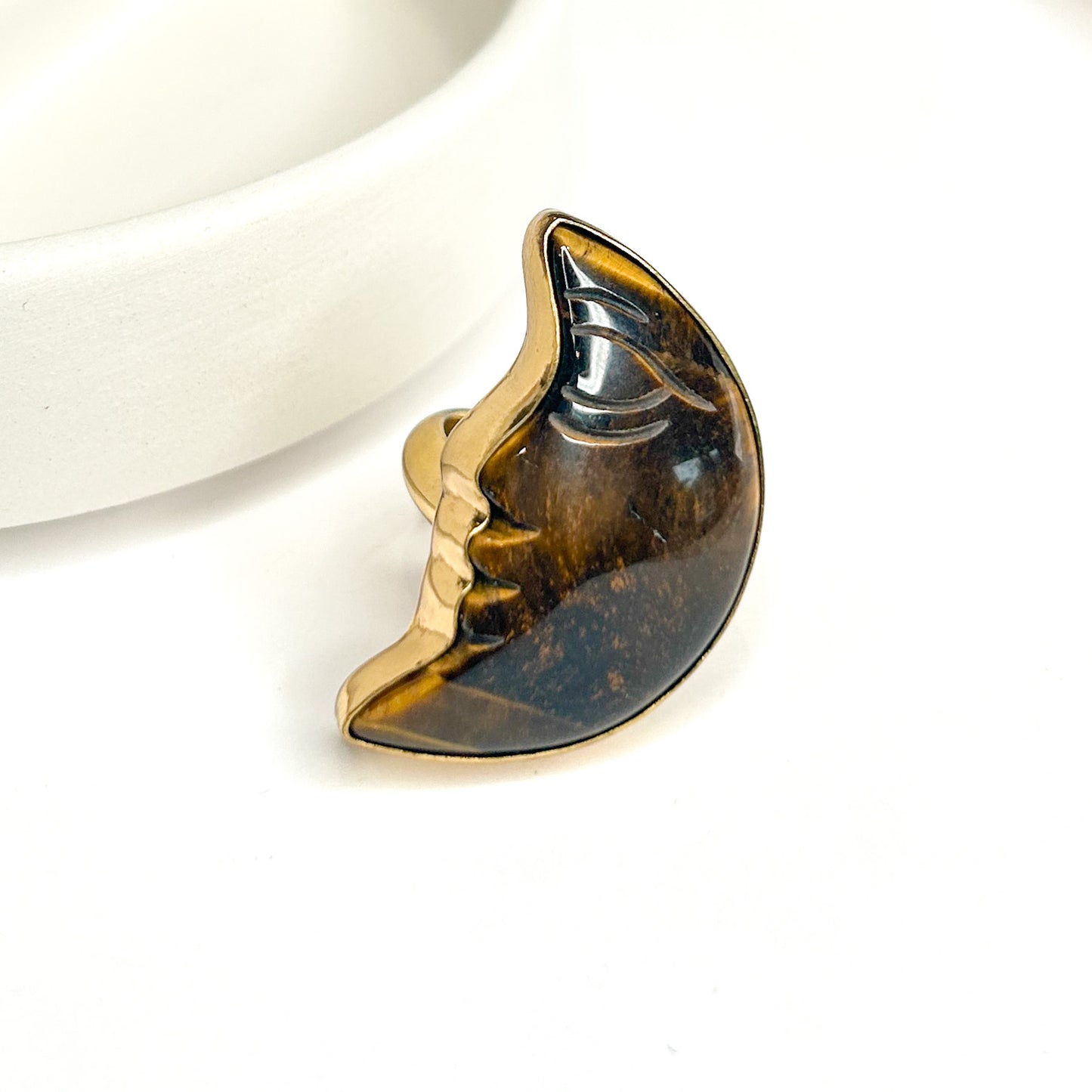 Tiger Eye Moon Faces Adjustable Ring - Alchemia