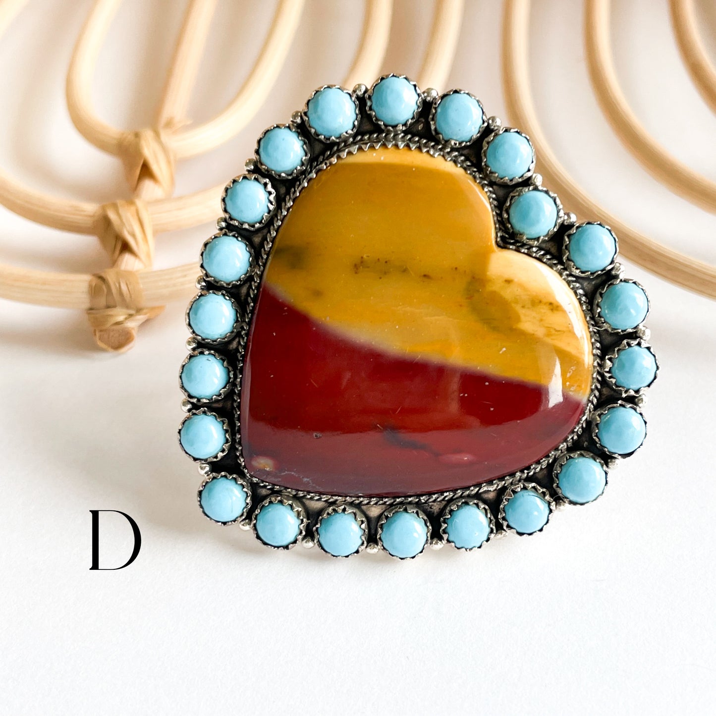 Mookaite Heart Statement Ring - Solid Sterling Silver w Mookaite or Turquoise Trim