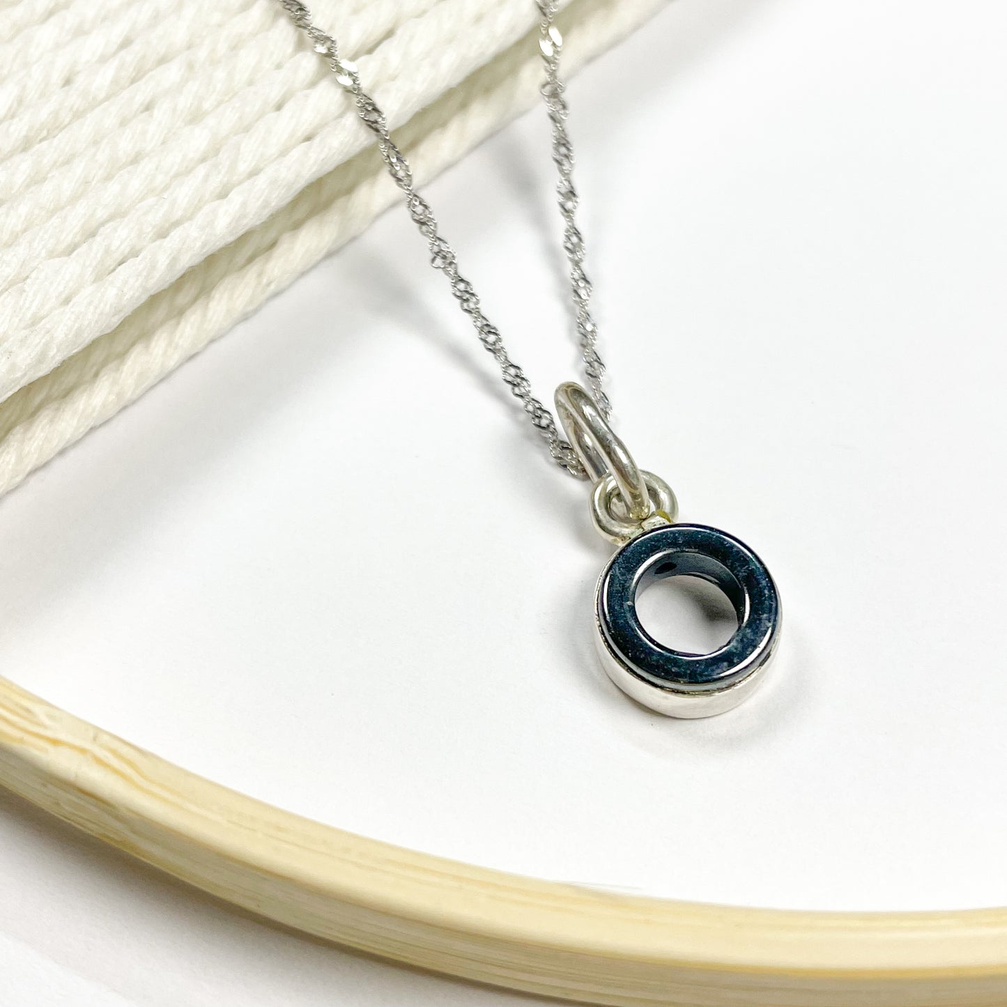 Hematite Dainty Pendant -  Solid Sterling Silver