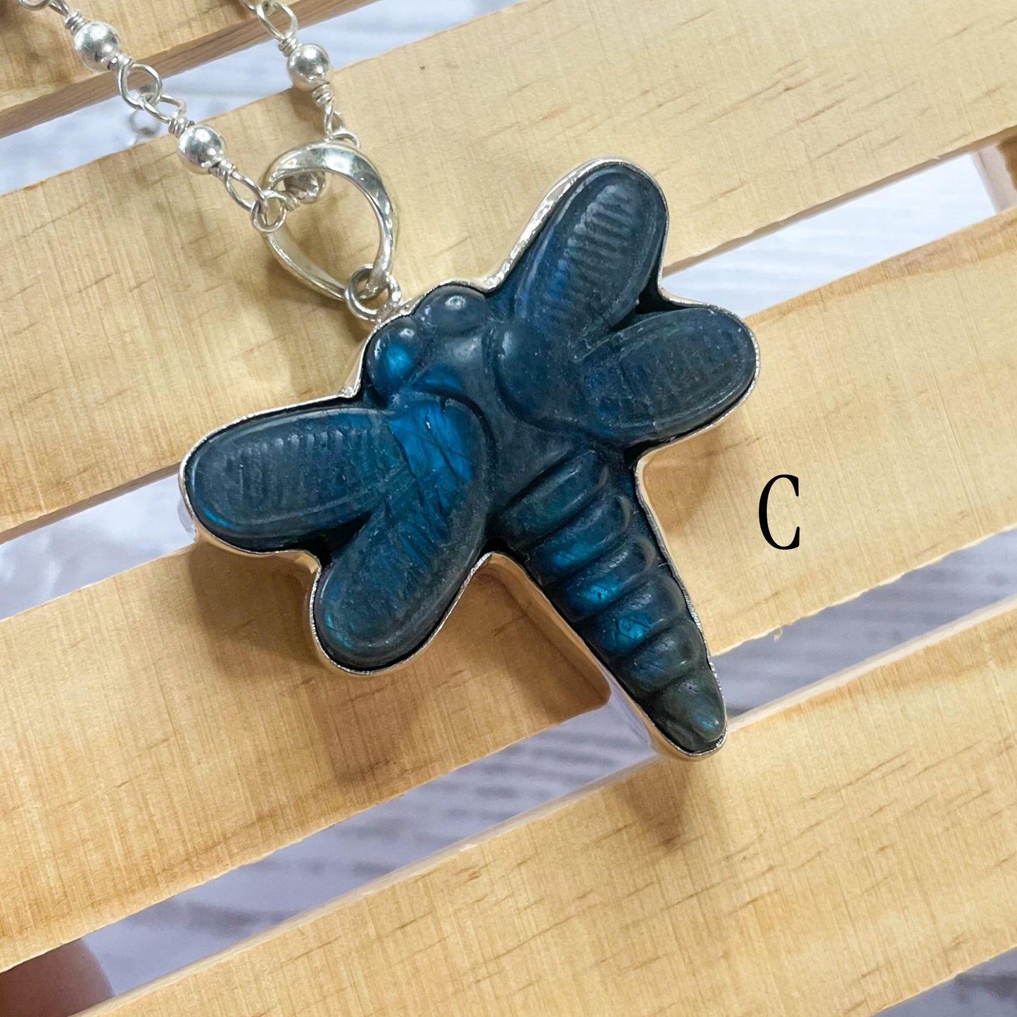 Dragonfly Labradorite Pendant - Solid Sterling Silver