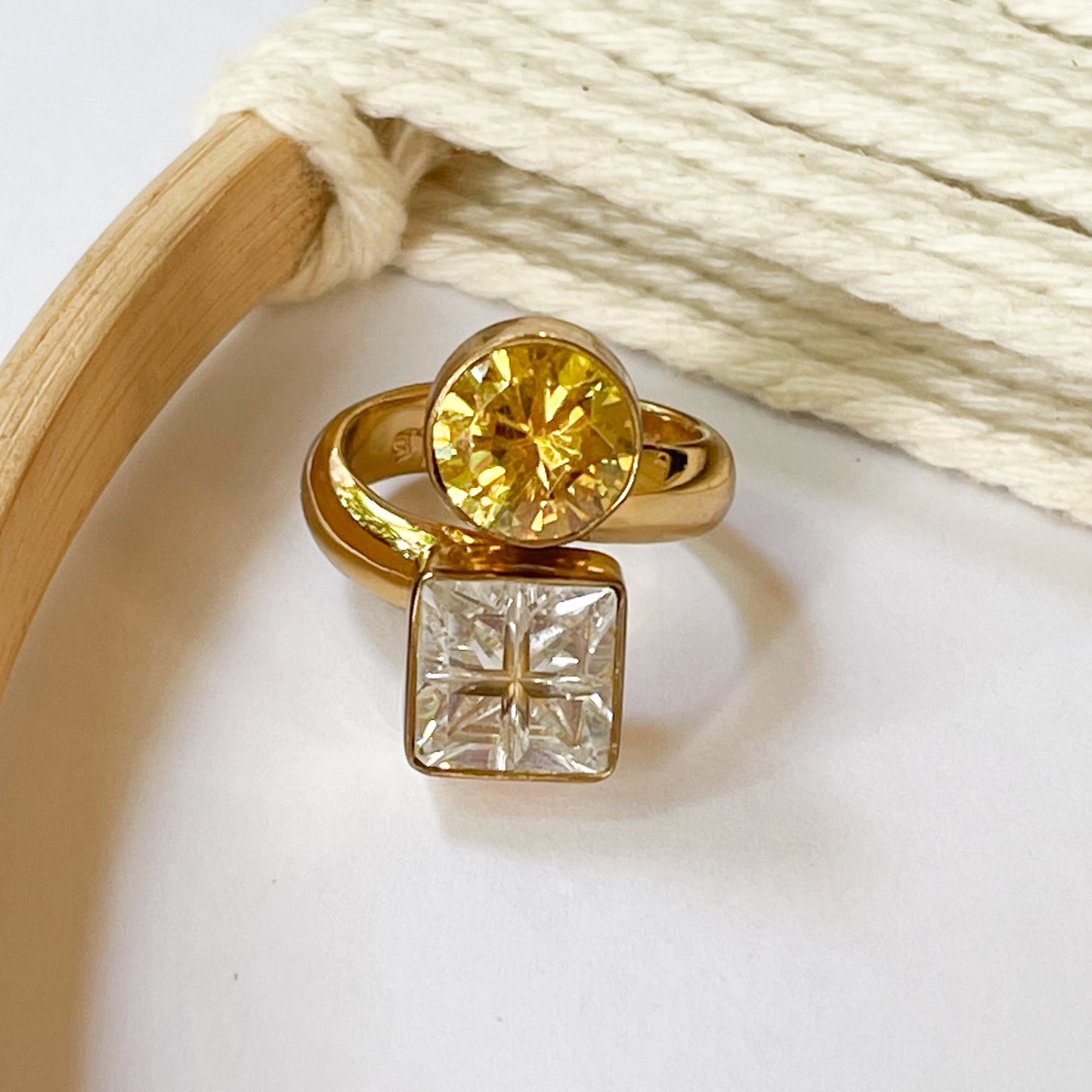 Yellow & Clear CZ Bypass Ring - Alchemia