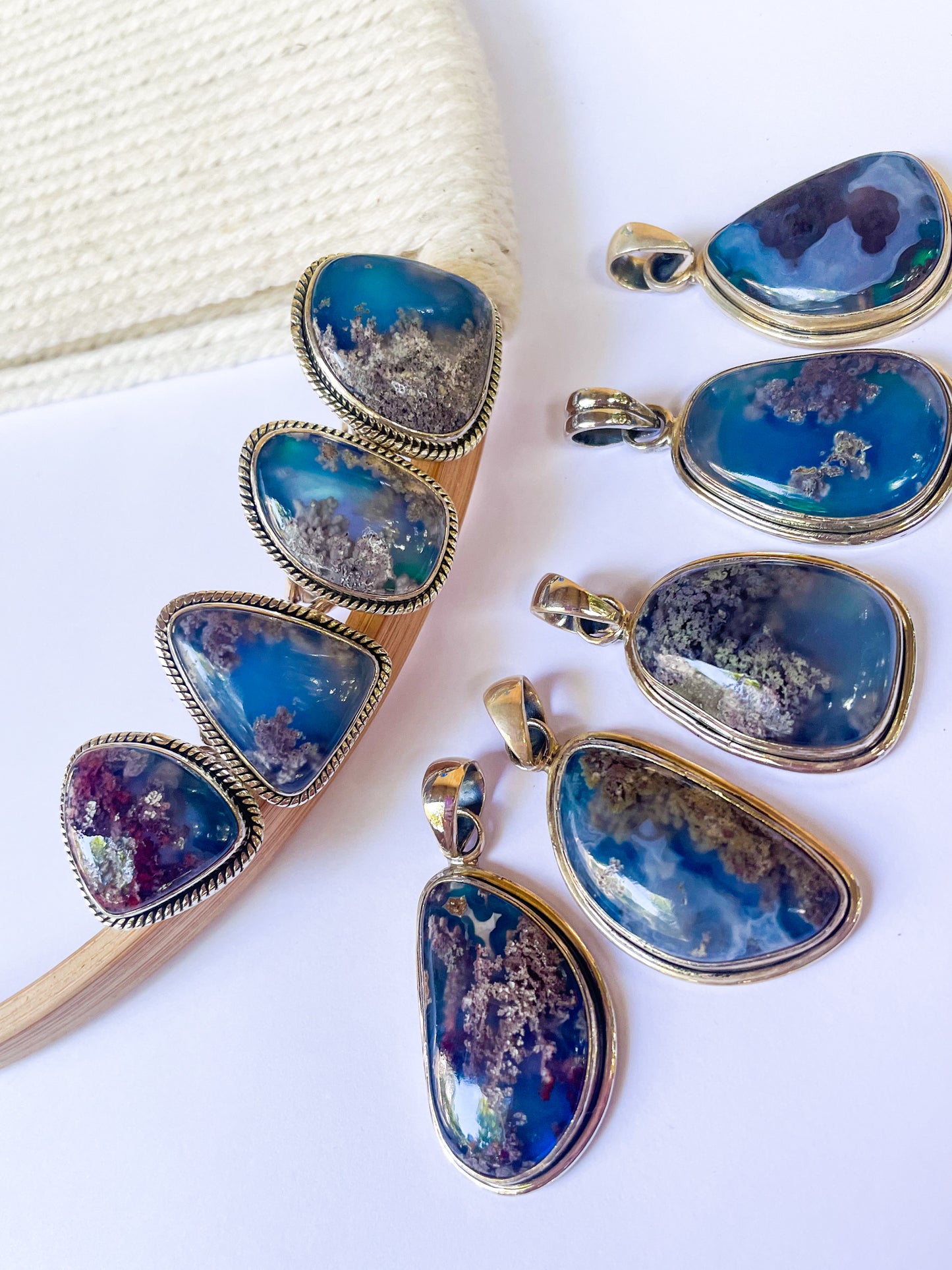 Aura Opal & Moss Agate Ring & Pendant - Solid Sterling Silver