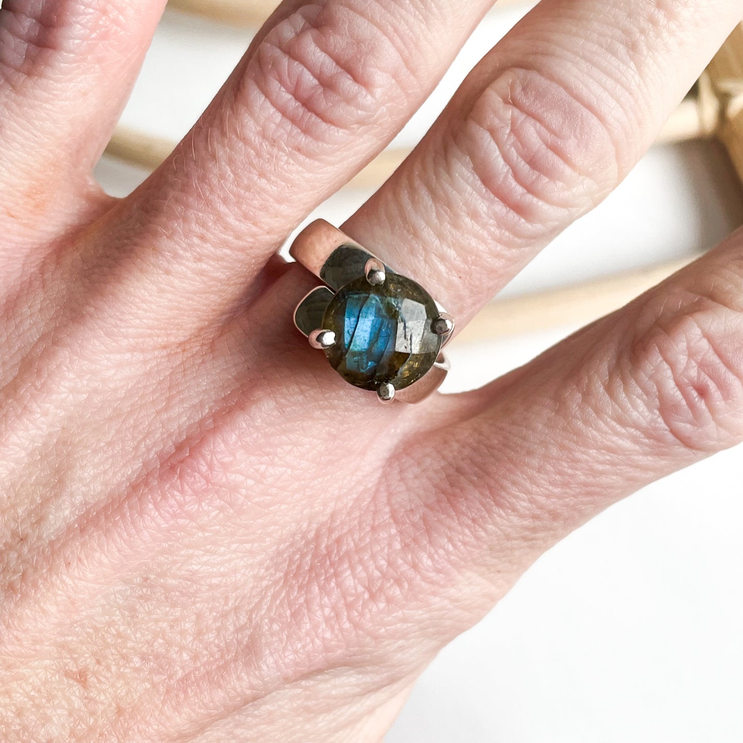 Labradorite Polka Dot Prong Ring - Solid Sterling Silver