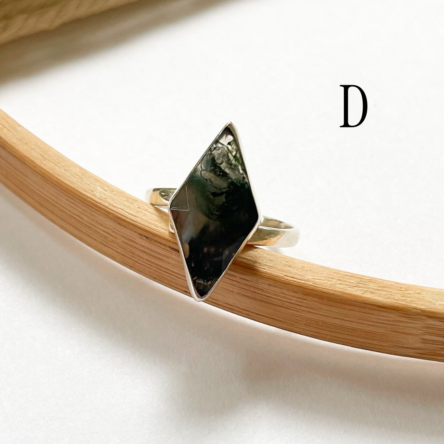 Moss Agate Diamond Cut Ring - Solid Sterling Silver