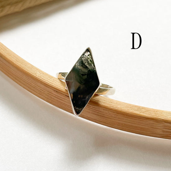 Moss Agate Diamond Cut Ring - Solid Sterling Silver