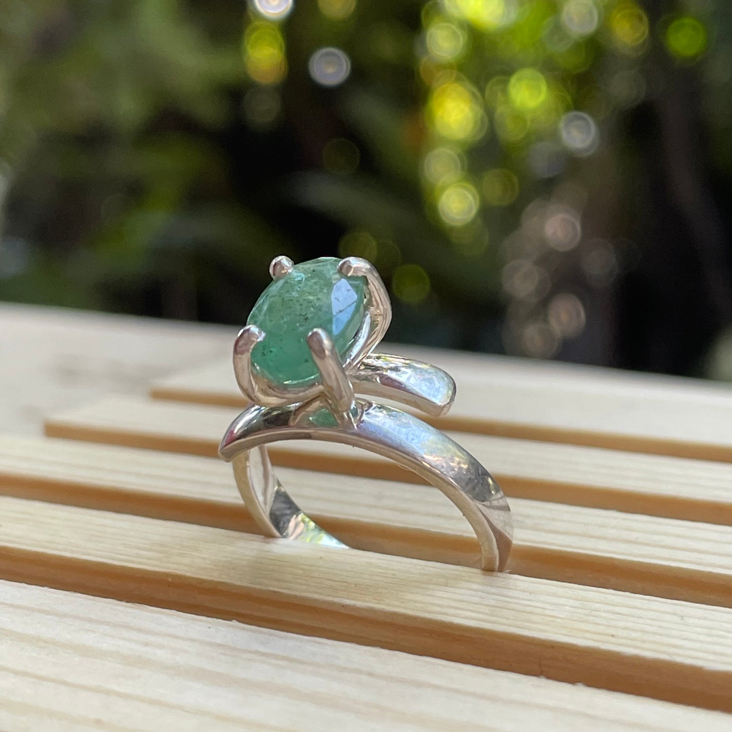 Oval Emerald Prong Ring - Solid Sterling Silver