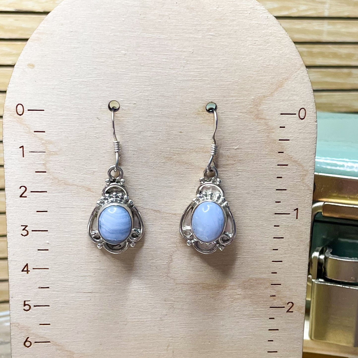 Blue Lace Agate Earrings - Solid Sterling Silver