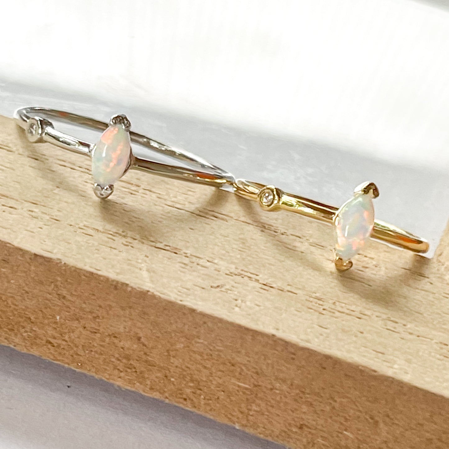 Ethiopian Opal Dainty Marquise Sized Ring - SSS or Vermeil