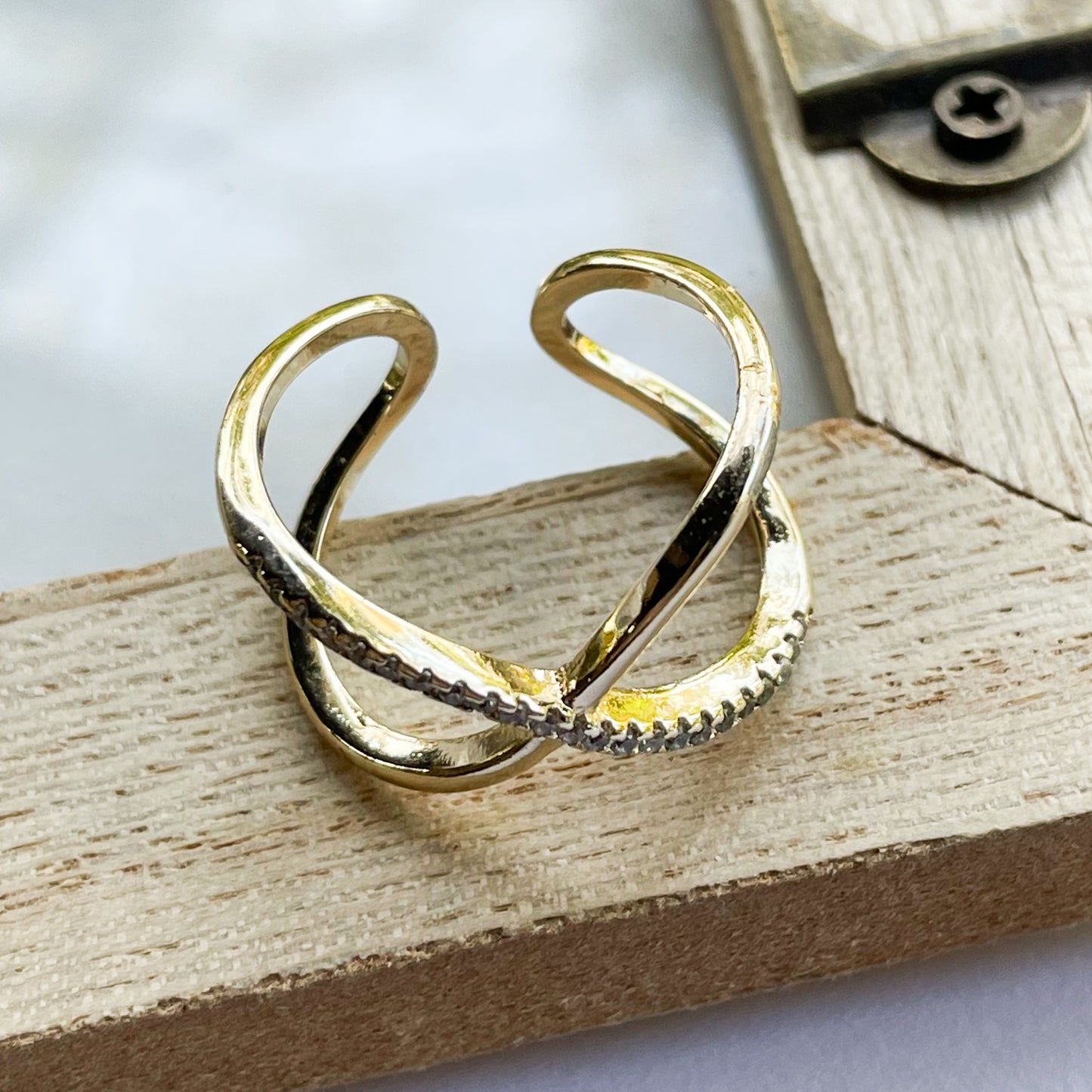 CZ Criss Cross Ring - 18K Gold Filled