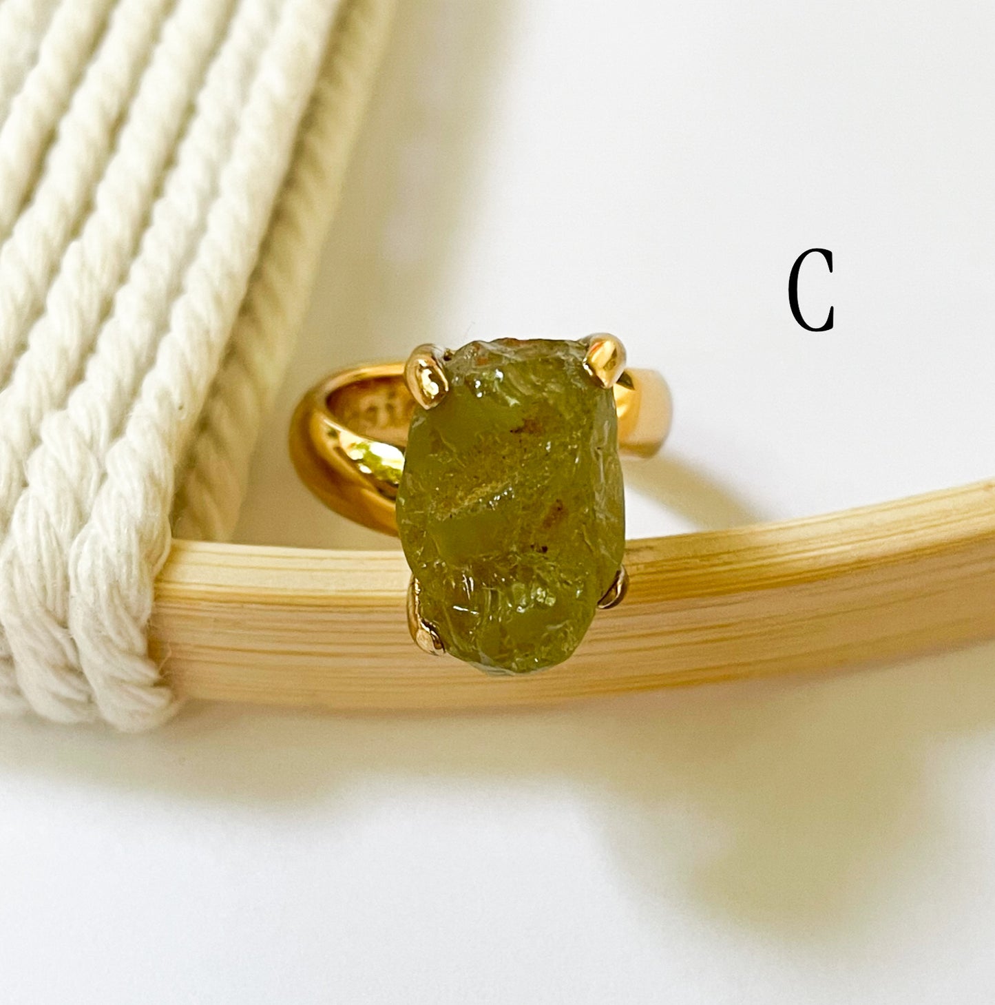 Raw Green Garnet Prong Ring - Alchemia Gold