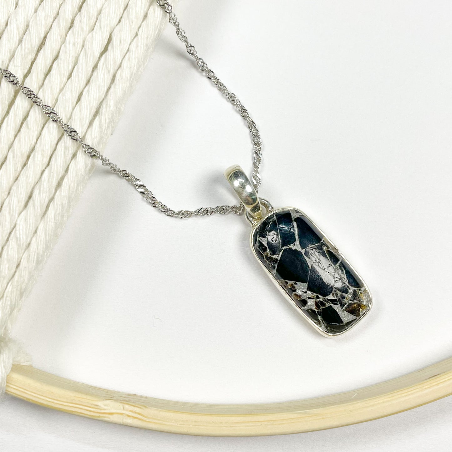 Obsidian Silver Matrix Pendant - Solid Sterling Silver
