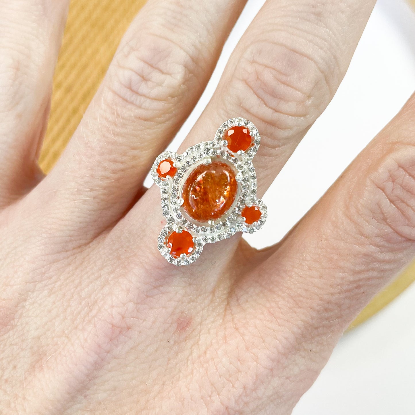 Sunstone Gemstone Ring - Solid Sterling Silver