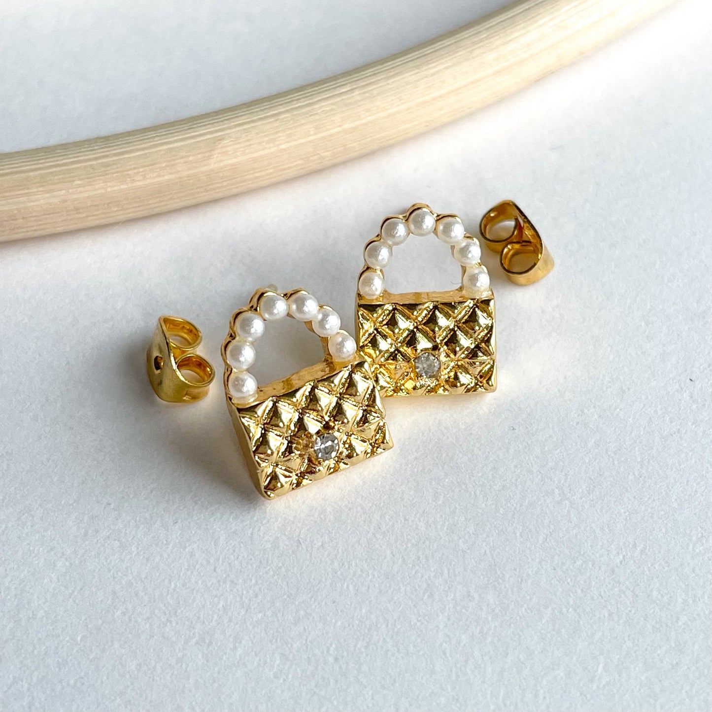 Pearl Lock Studs - 18k Gold Filled