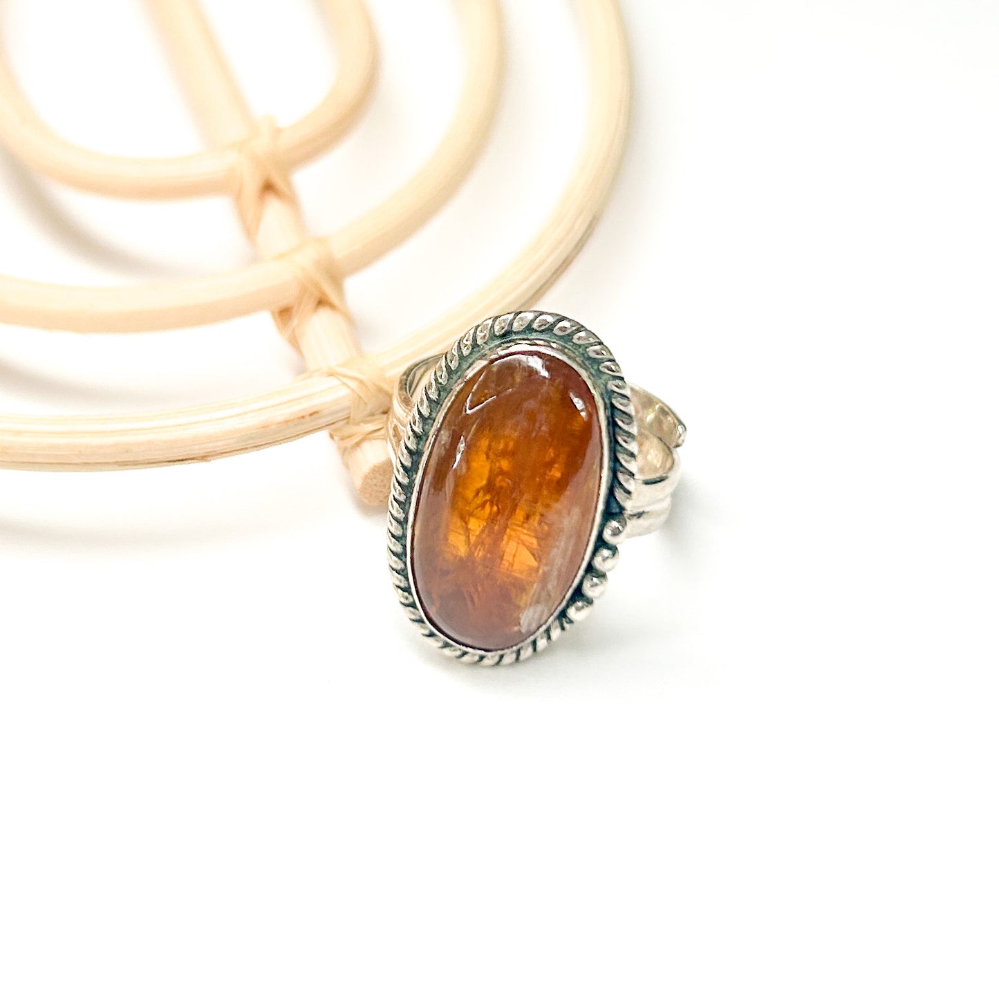 Orange Kyanite Rope Detail Ring - Solid Sterling Silver