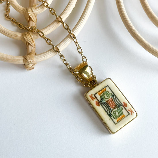 Dainty King Of Diamonds Vintage Bone Card Pendant-Alchemia