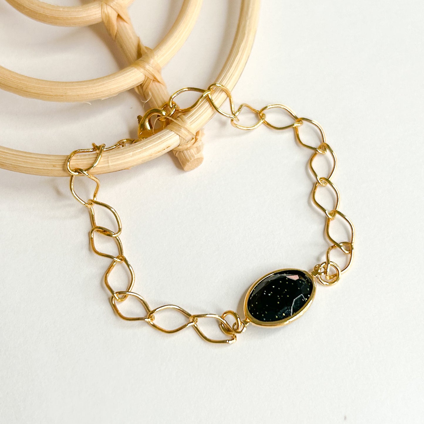 Black Glitter Stone Bracelet - 18K Gold Filled