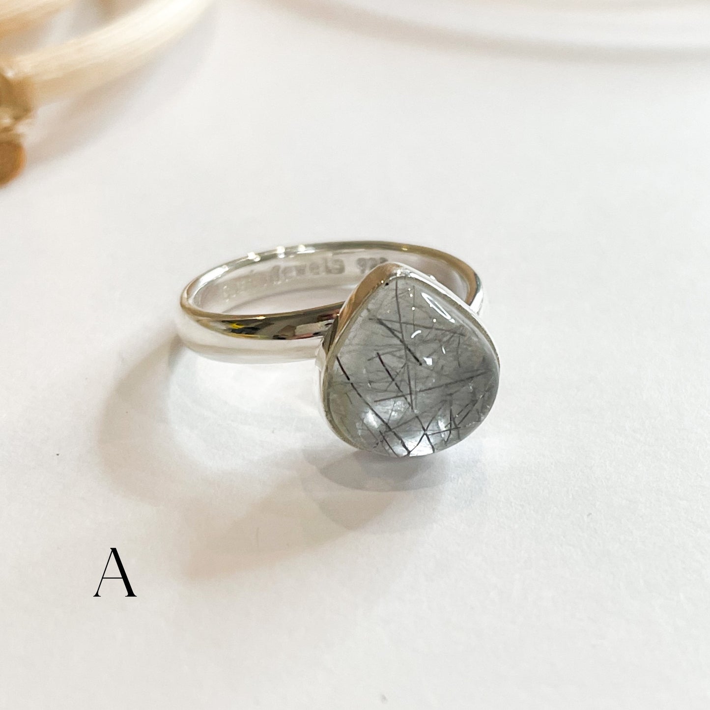 Black Rutilated Quartz Ring - Solid Sterling Silver