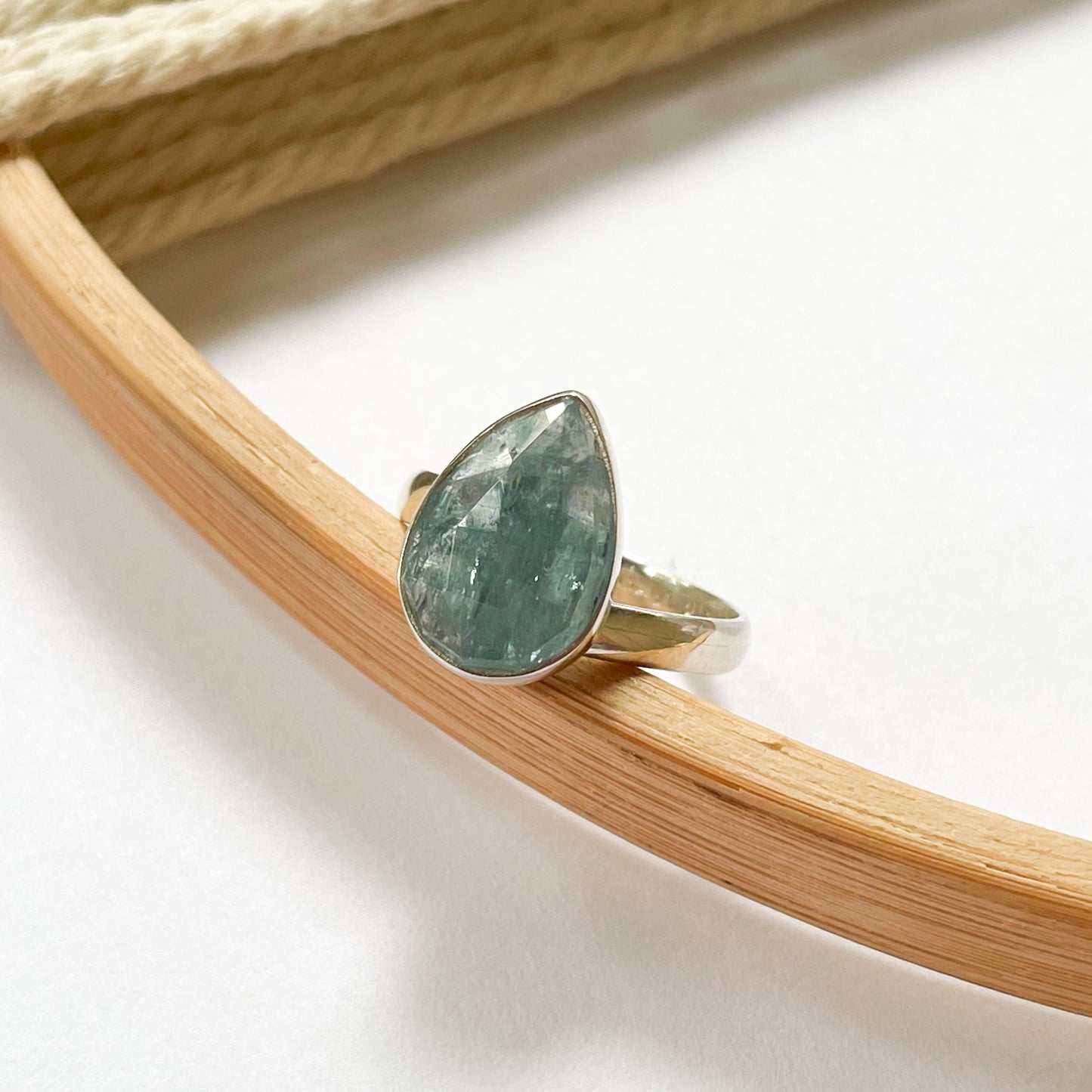 Teal Aquamarine Kyanite Ring - Solid Sterling Silver
