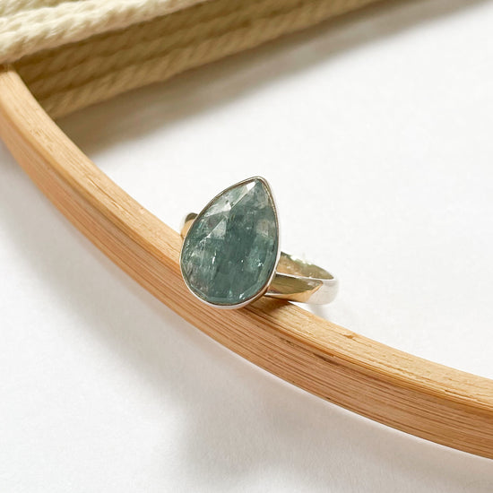 Teal Aquamarine Kyanite Ring - Solid Sterling Silver
