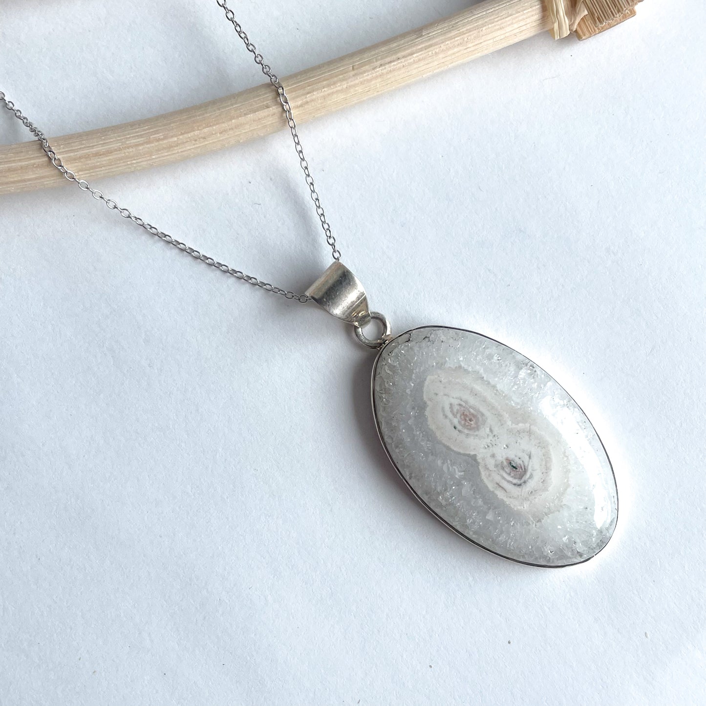 Solar Quartz Oval Pendant - Solid Sterling Silver