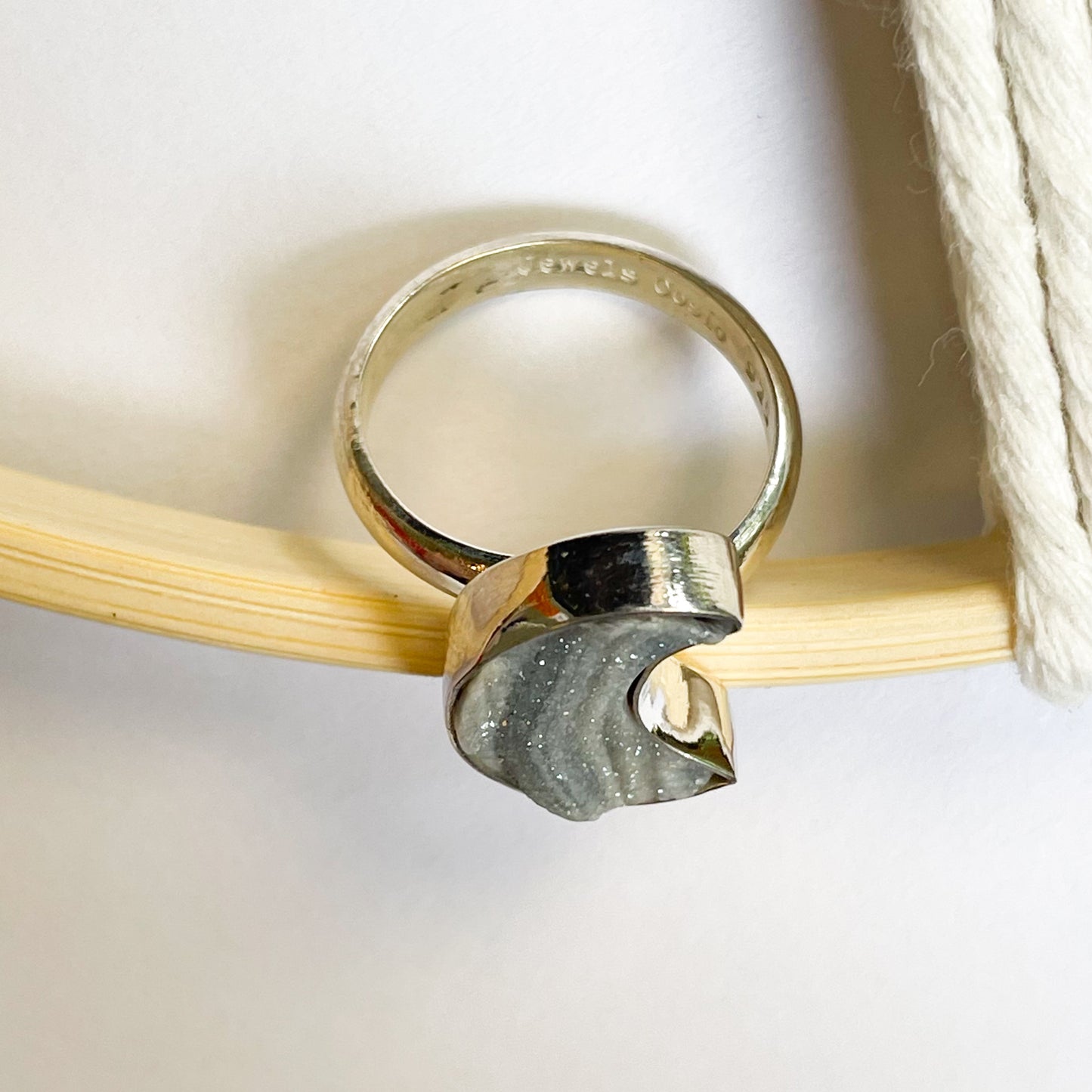 Dainty Dessert Druzy Moon Ring - Solid Sterling Silver