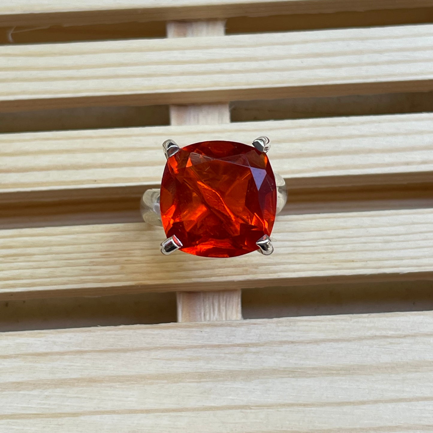 Red CZ  Cushion Prong Ring - Solid Sterling Silver