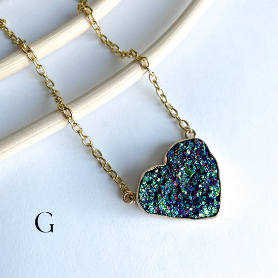 Titanium Druzy Heart Necklace - Alchemia Gold