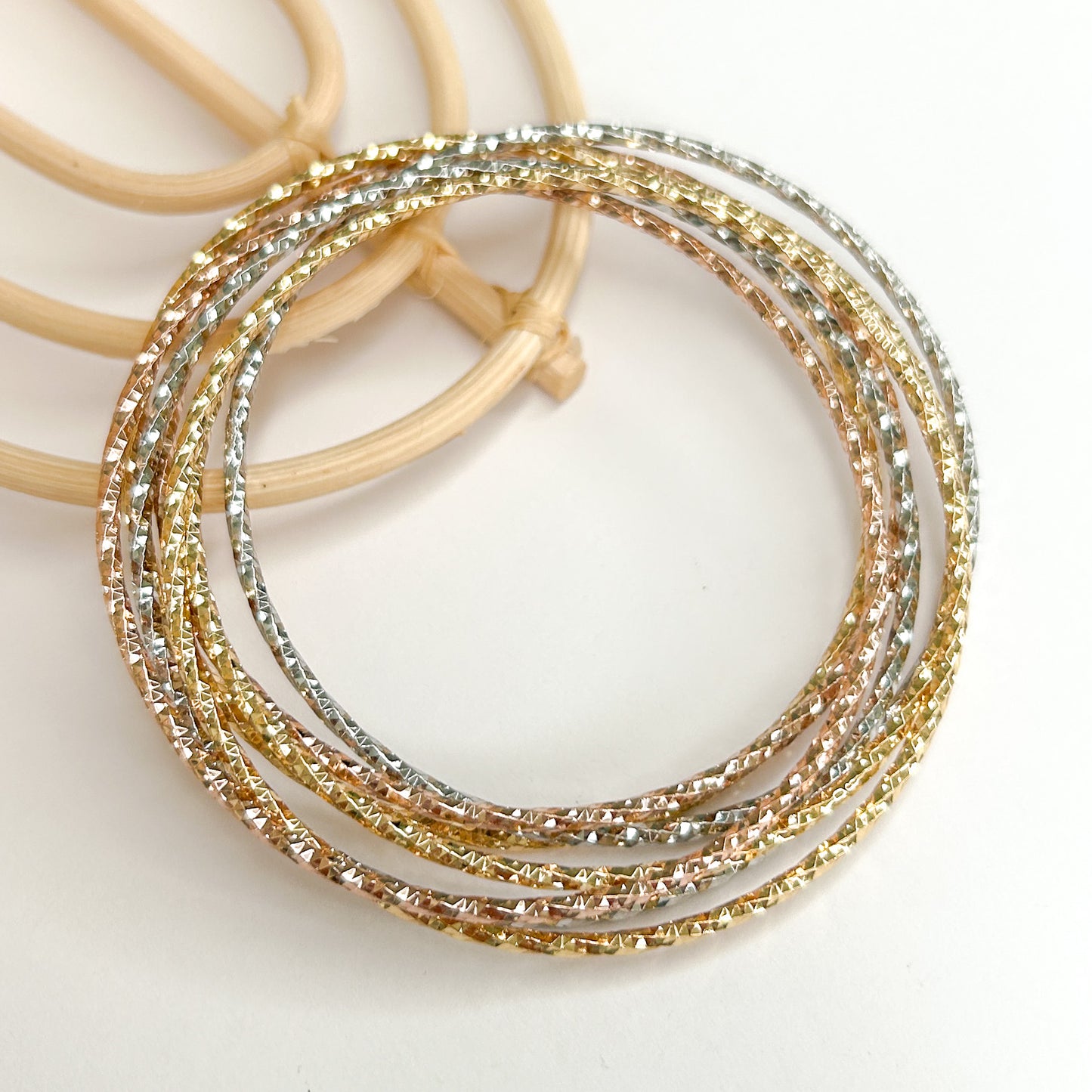 Diamond Cut Semanario Bangle Set - 18K Gold Filled