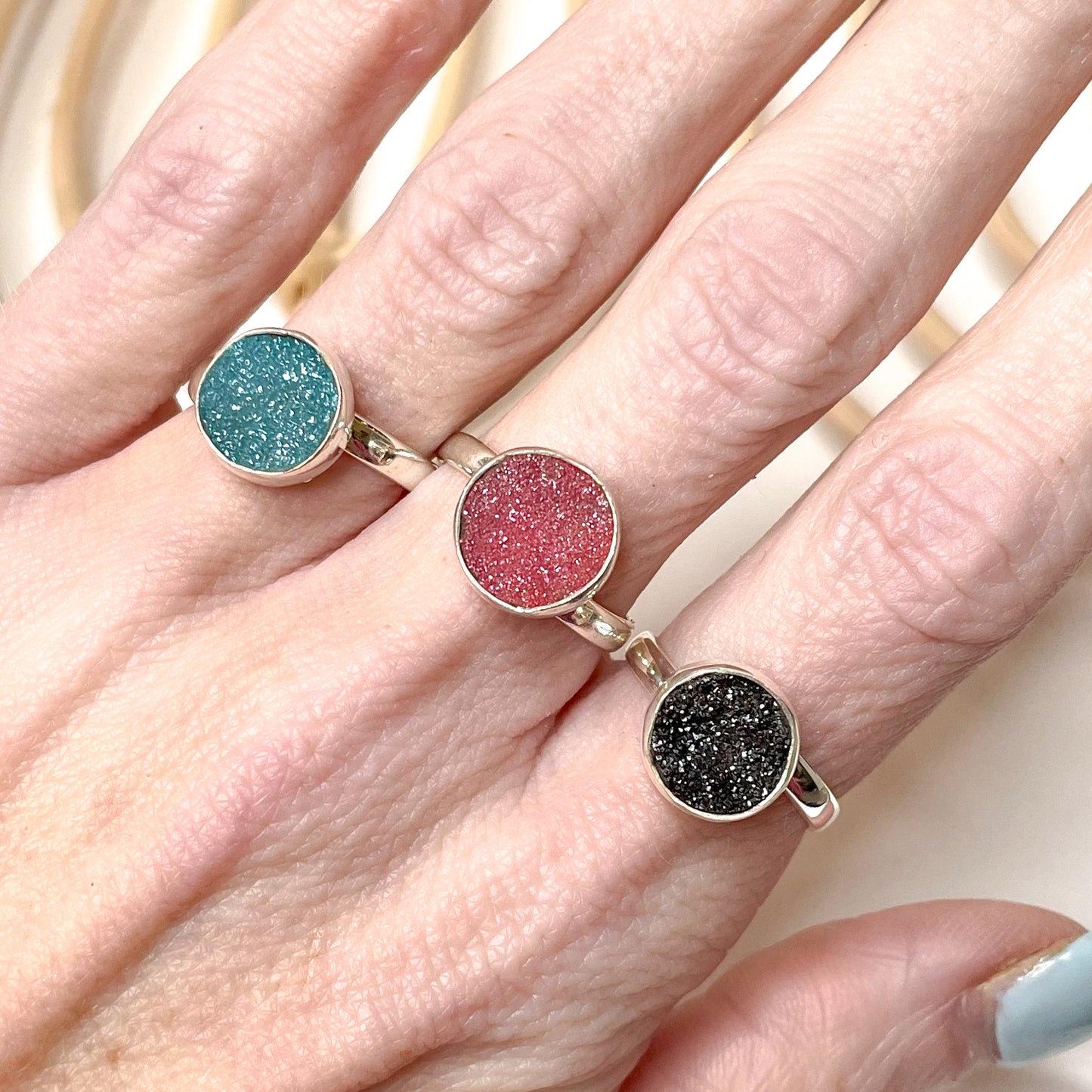 Neon Druzy Polka Dot Ring - Both Metals