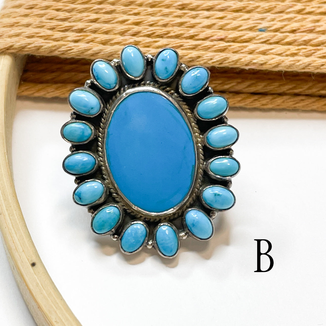 Turquoise Flower Rings - Solid Sterling Silver