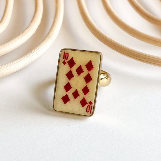 Dainty 10 Of Diamonds Bone Card Ring - Alchemia