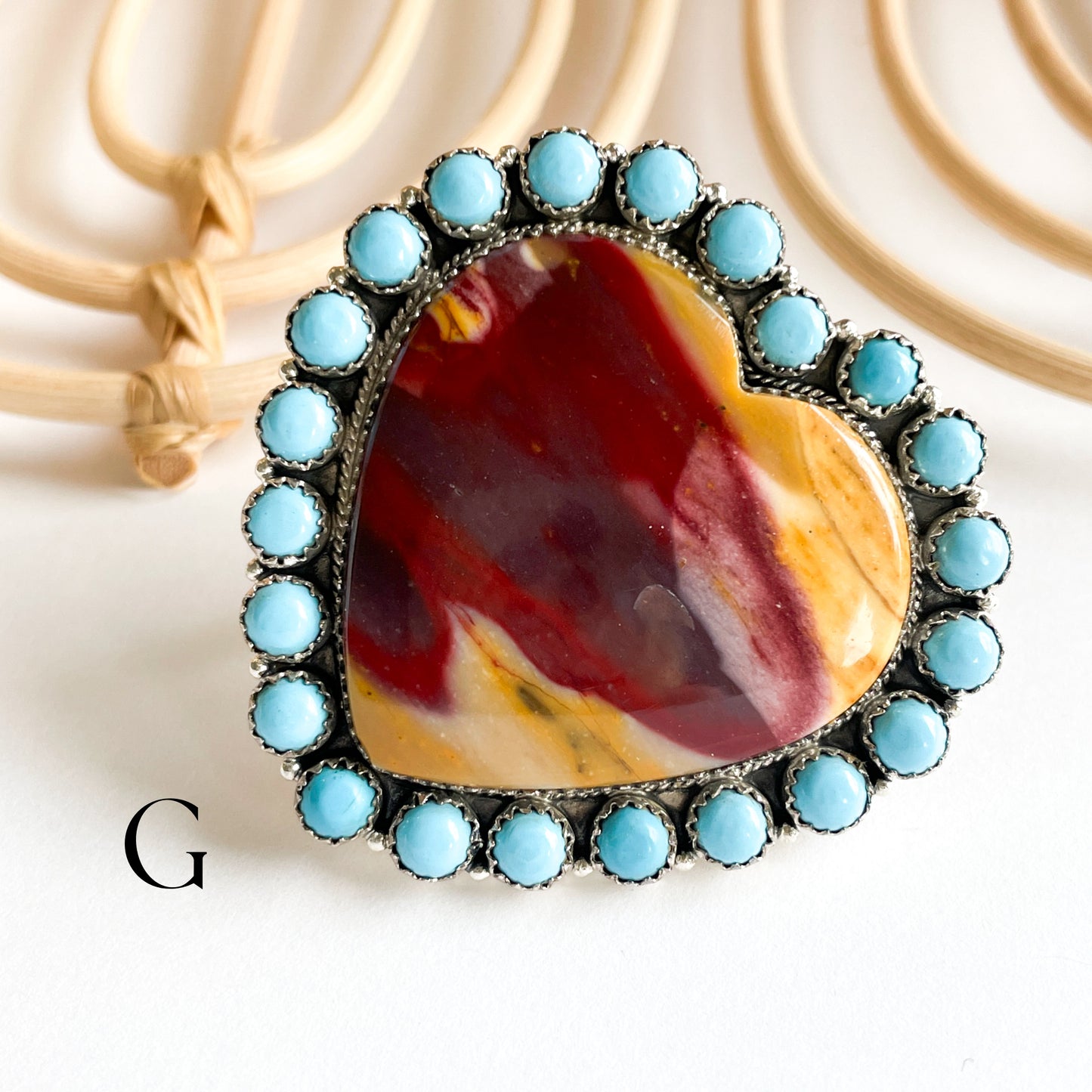 Mookaite Heart Statement Ring - Solid Sterling Silver w Mookaite or Turquoise Trim