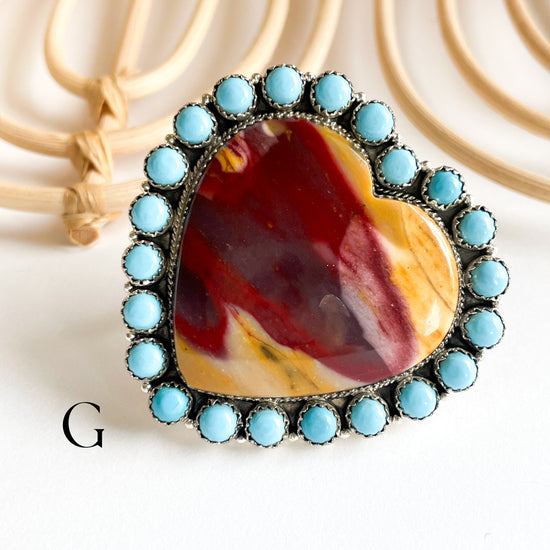 Mookaite Heart Statement Ring - Solid Sterling Silver w Mookaite or Turquoise Trim