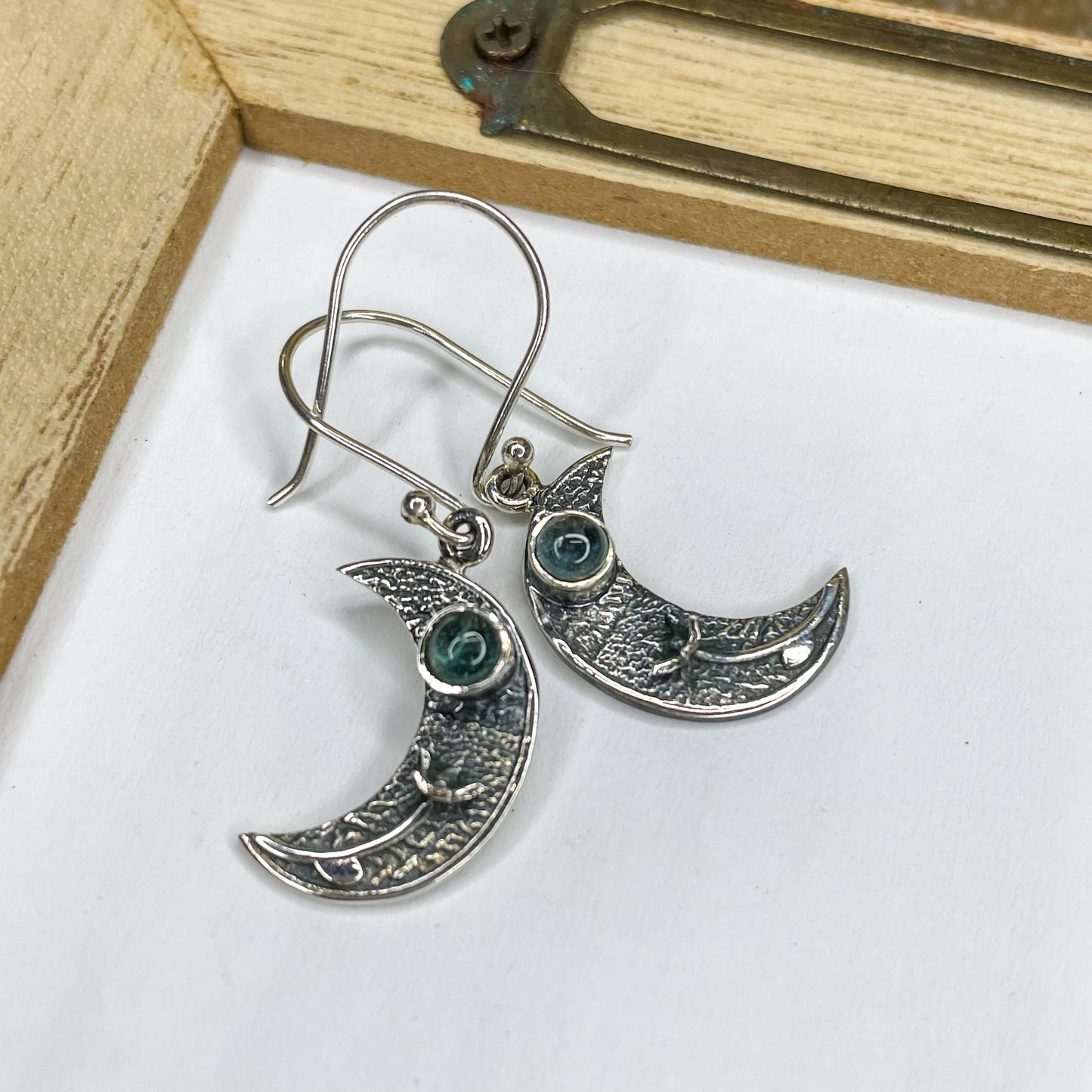 Neon Apatite Crescent Moon Dangles - SSS
