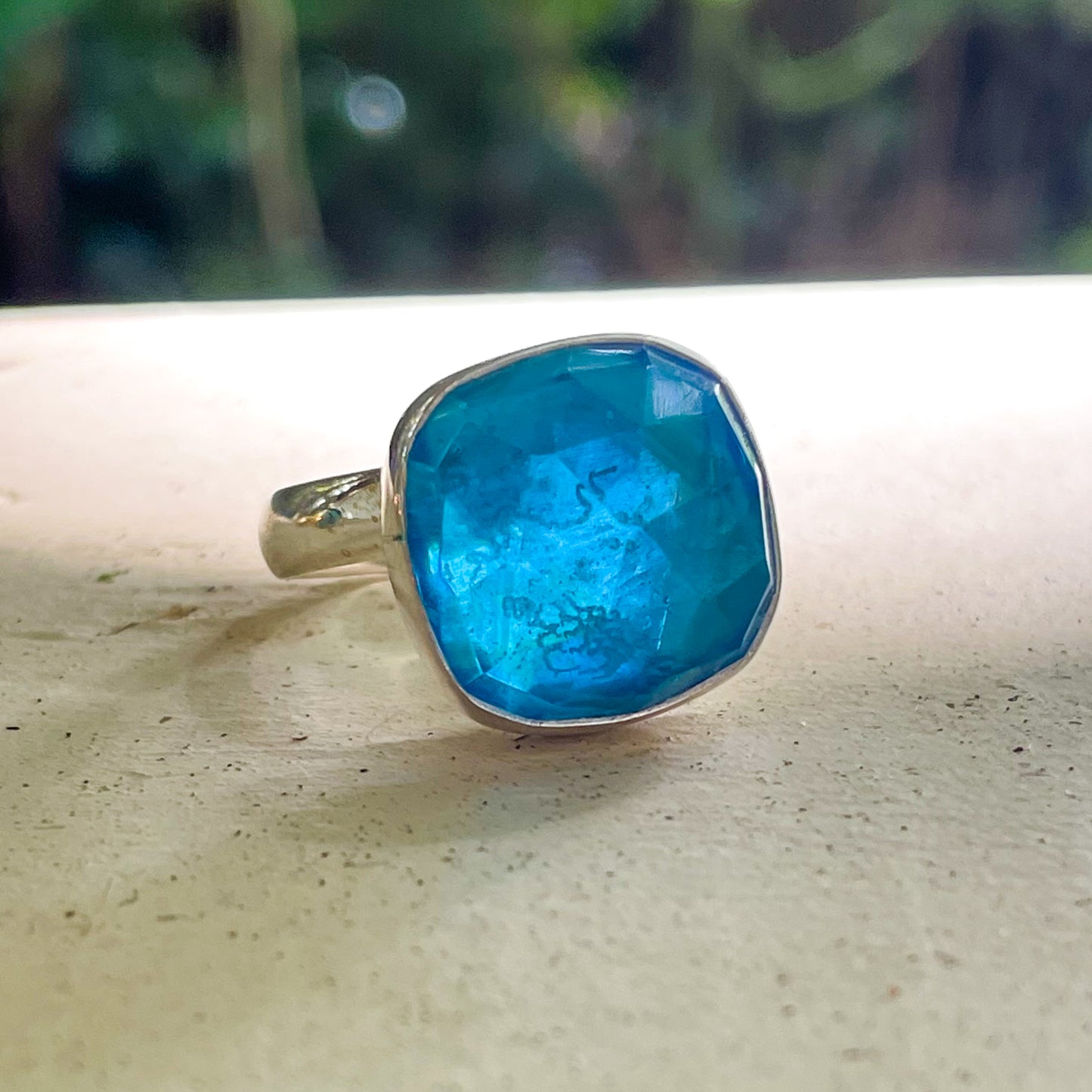 Faceted Blue or Teal Ring - Solid Sterling Silver