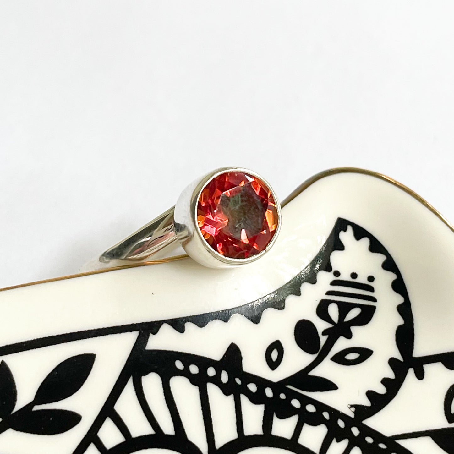 Orange Mystic Quartz Prong Ring - Solid Sterling Silver