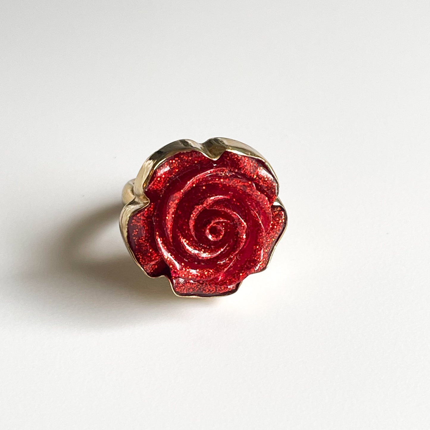 Glitter Resin Rose Ring - Both Metals