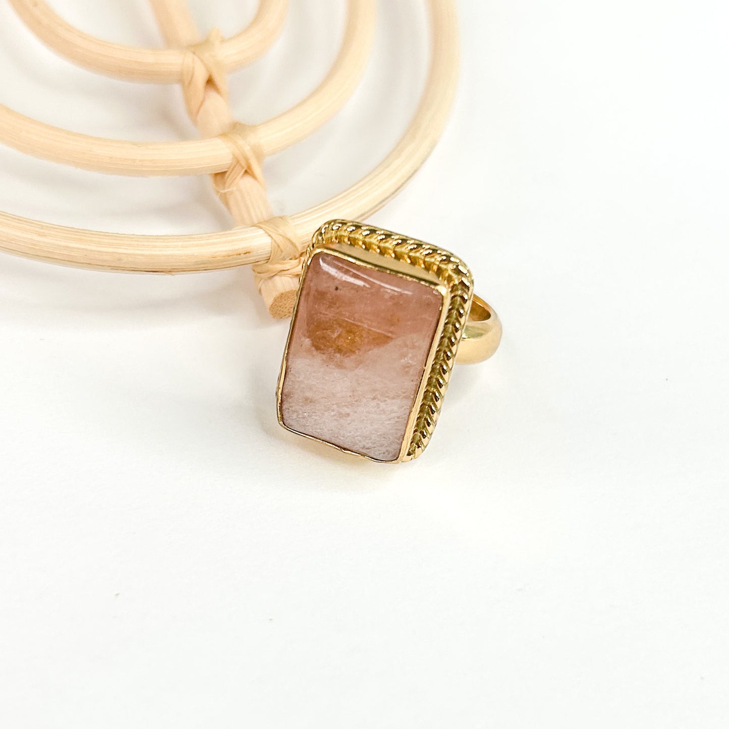 Rose Quartz Rope Detail  Ring - Alchemia