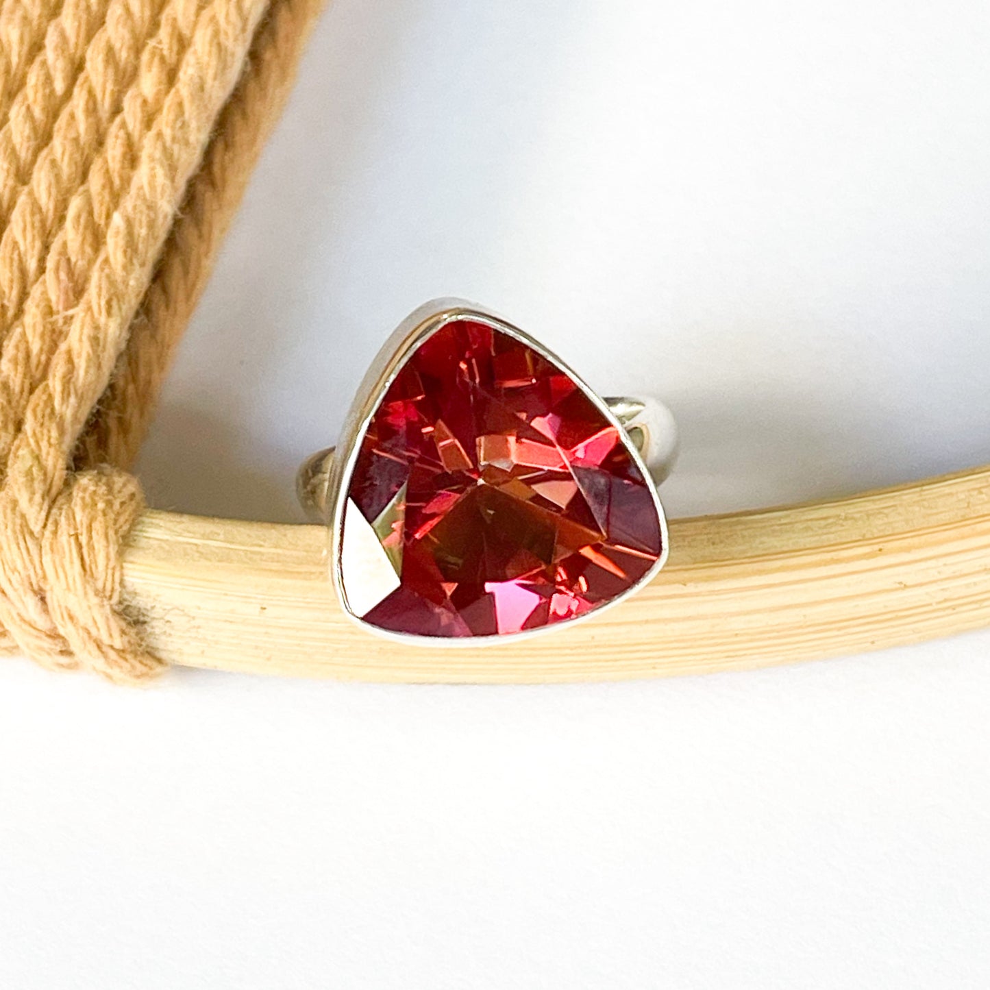 Red Mystic Quartz Quartz Bezel Ring - Solid Sterling Silver