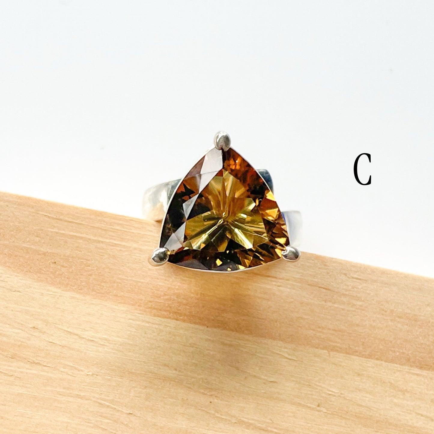 Whiskey Quartz Prong Ring - Solid Sterling Silver