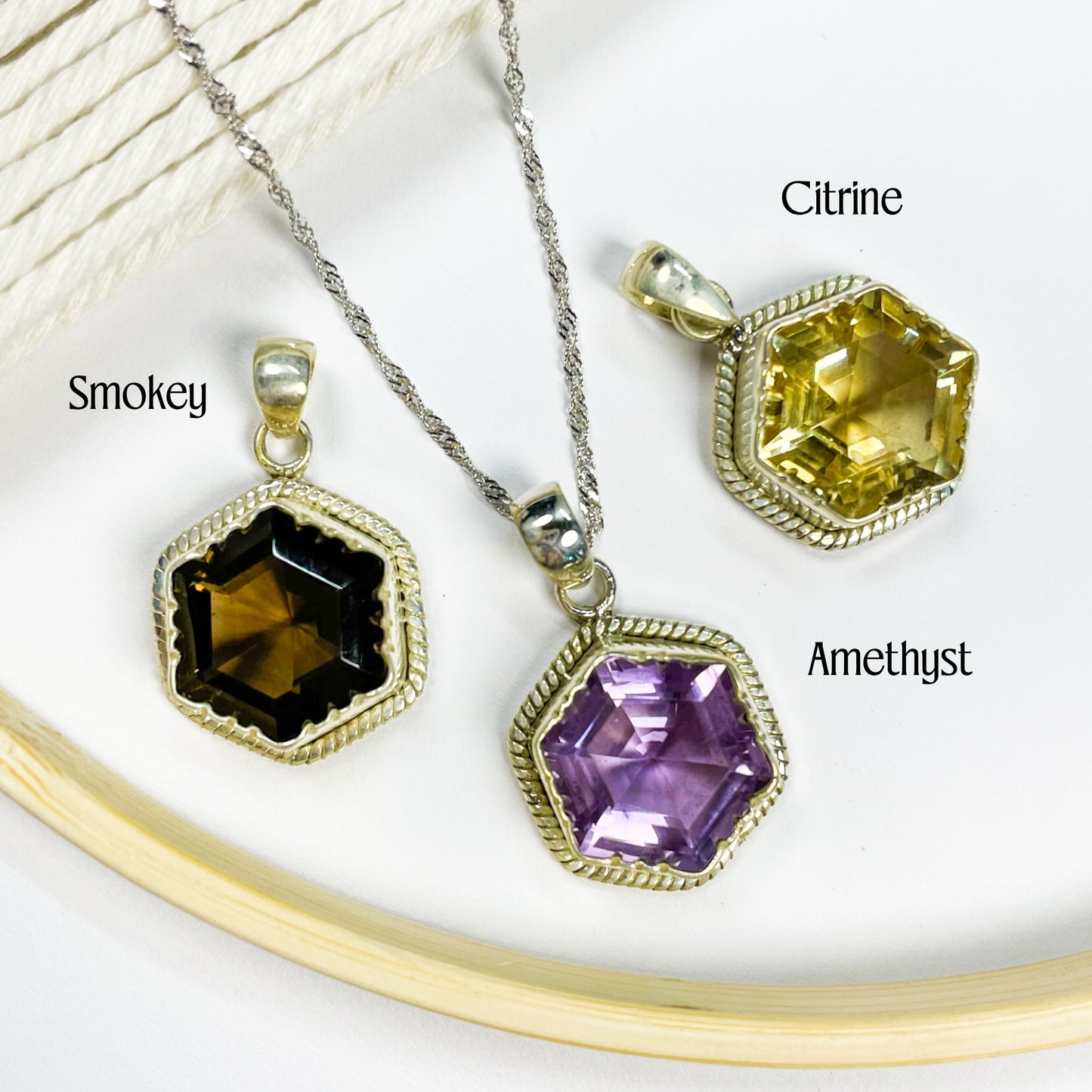 Gemstone Snowflake Pendant  - Solid Sterling Silver
