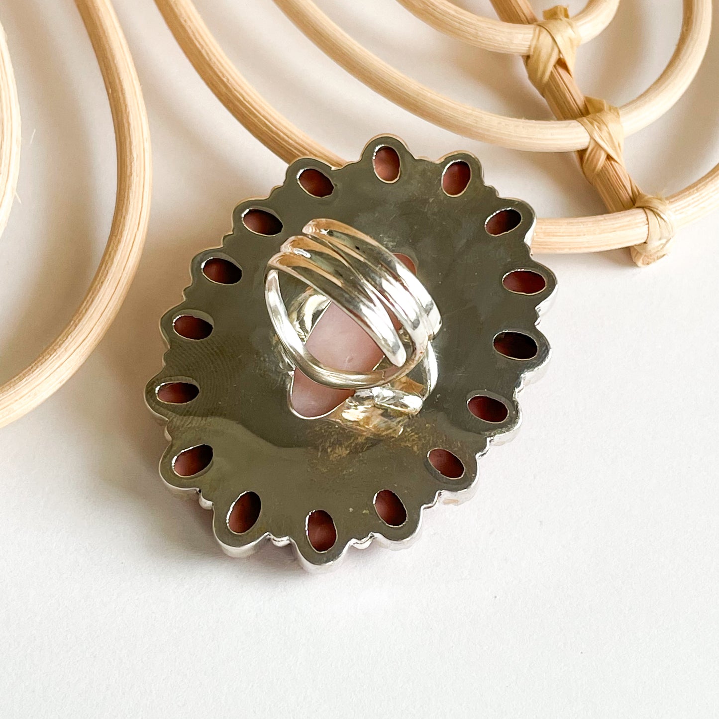 Pink Opal Statement Ring - Solid Sterling Silver