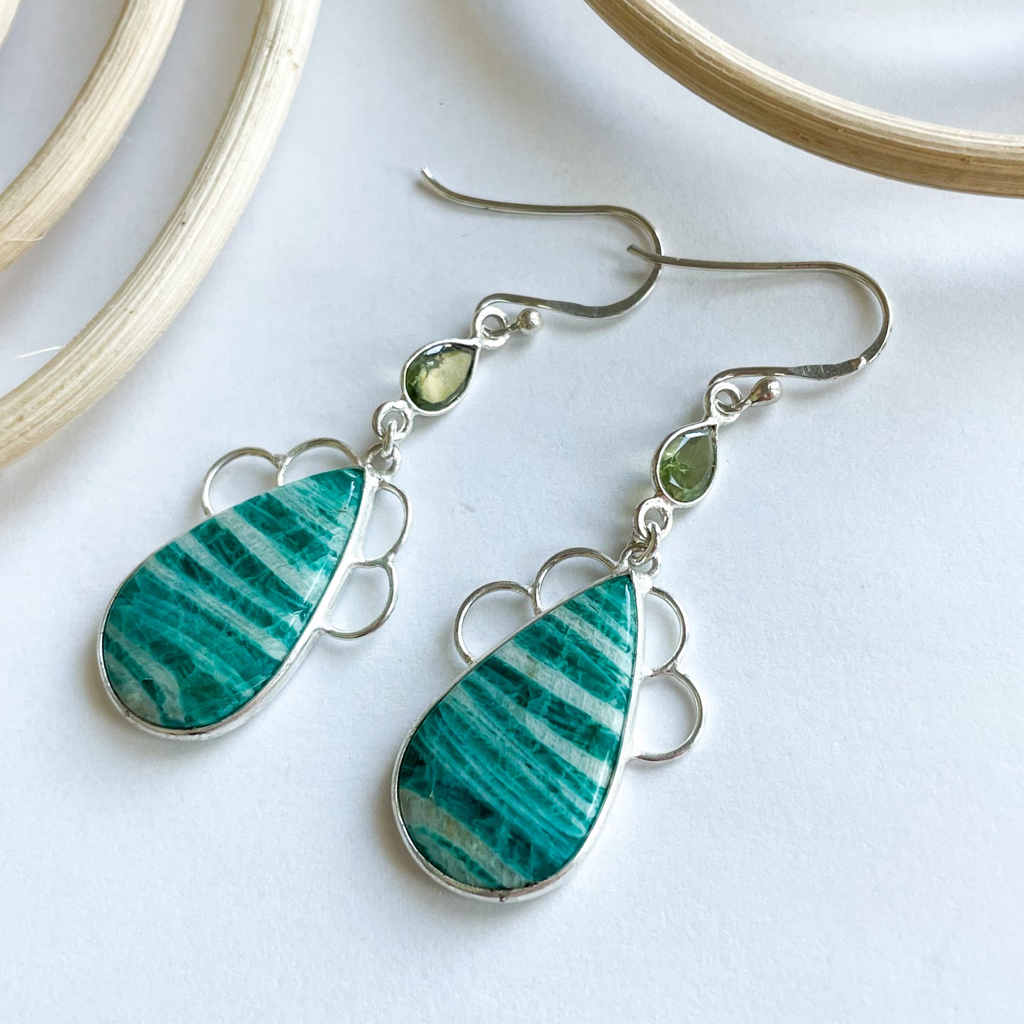 Tear Amazonite & Peridot  Earring - Solid Sterling Silver