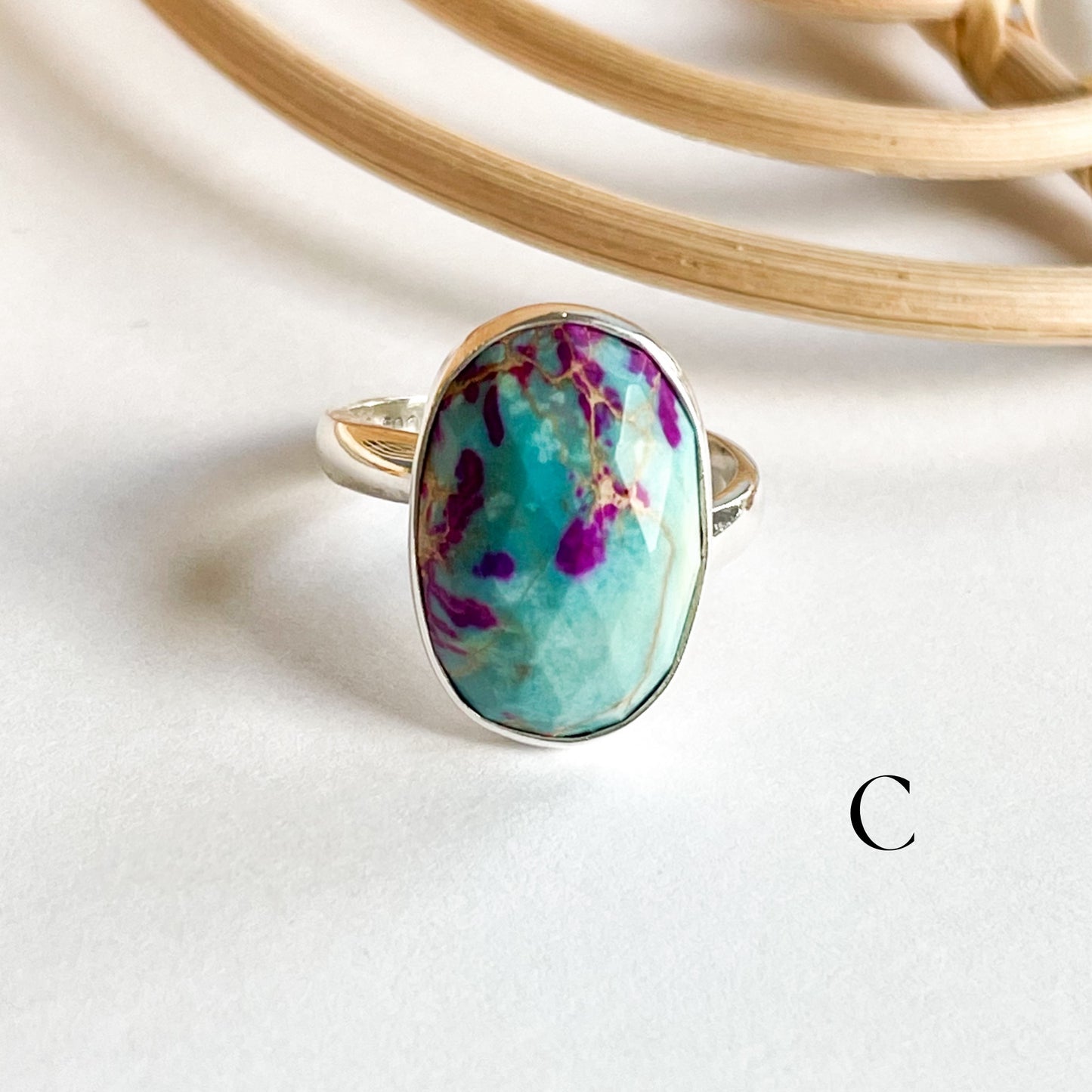Tie Dye Purple & Blue Jasper Ring - Solid Sterling Silver